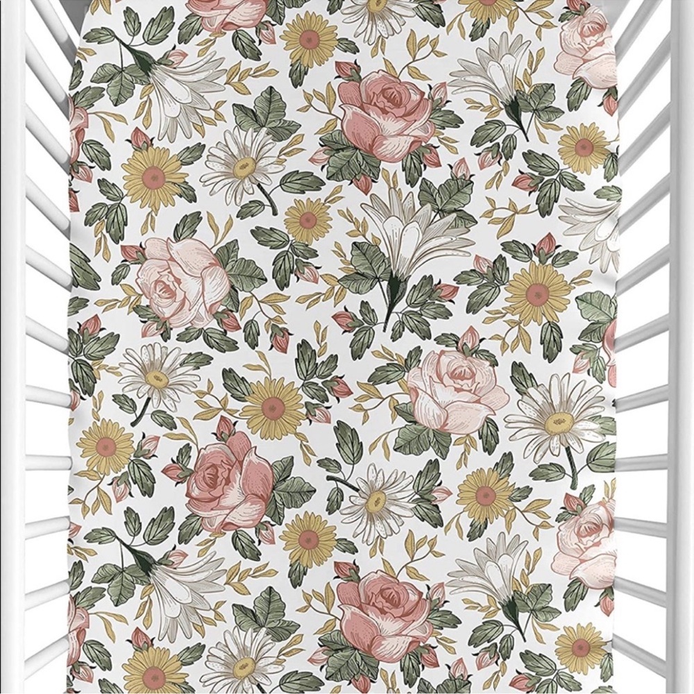 EUC- SWEET JOJO DESIGNS- baby crib sheet. Floral boho